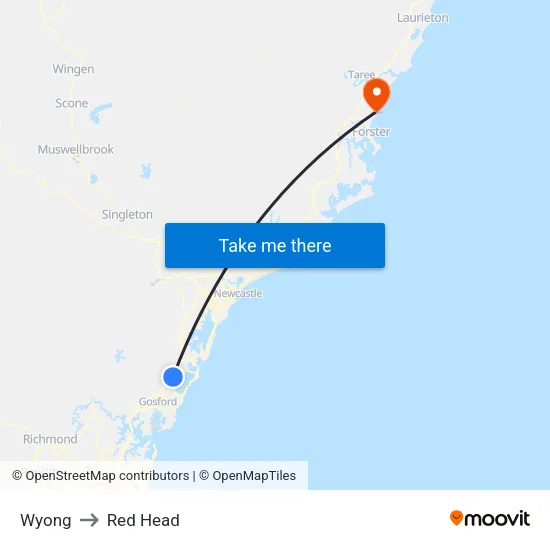 Wyong to Red Head map