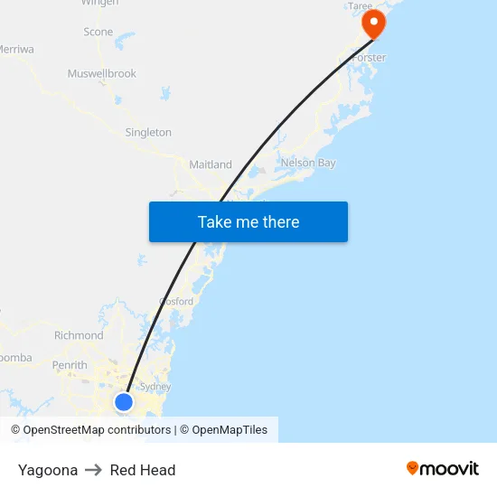Yagoona to Red Head map
