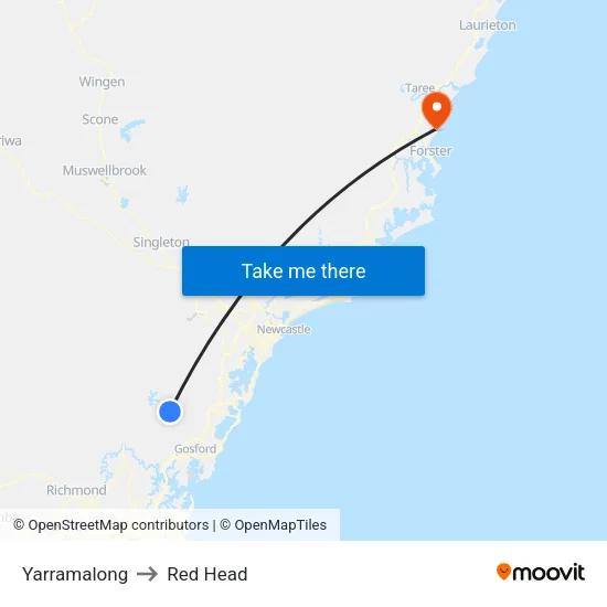 Yarramalong to Red Head map