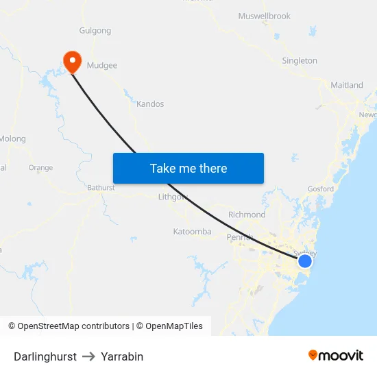 Darlinghurst to Yarrabin map