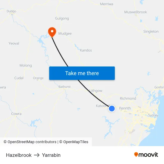 Hazelbrook to Yarrabin map
