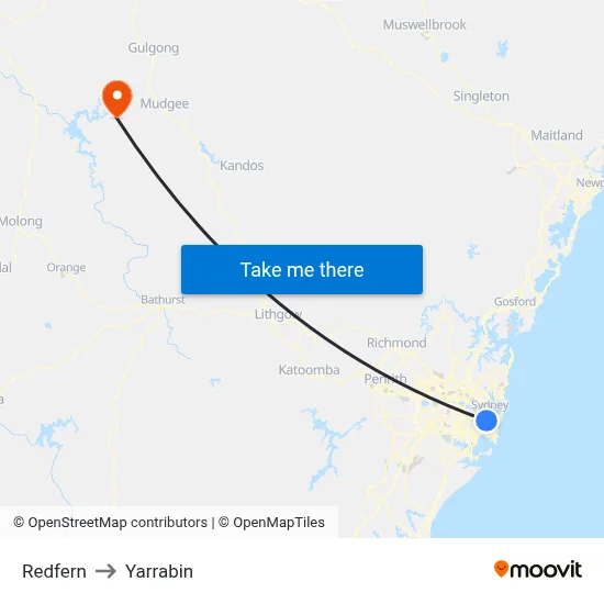Redfern to Yarrabin map