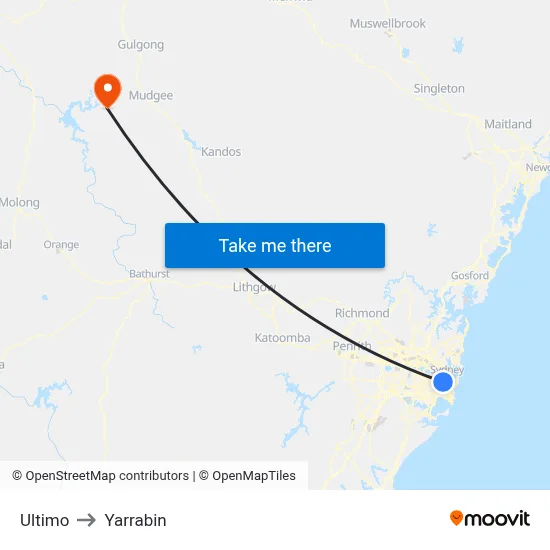 Ultimo to Yarrabin map