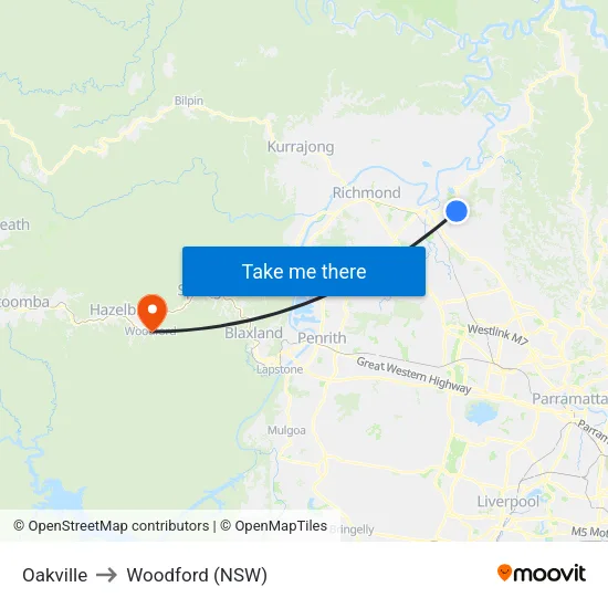 Oakville to Woodford (NSW) map