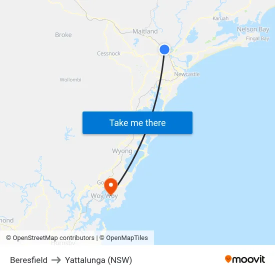 Beresfield to Yattalunga (NSW) map