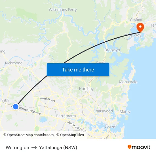 Werrington to Yattalunga (NSW) map