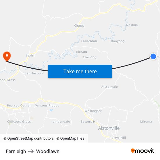 Fernleigh to Woodlawn map