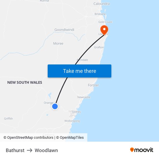 Bathurst to Woodlawn map