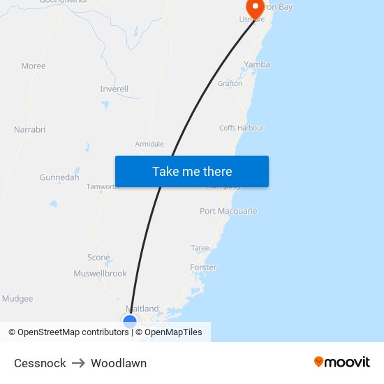 Cessnock to Woodlawn map