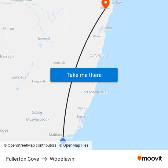 Fullerton Cove to Woodlawn map