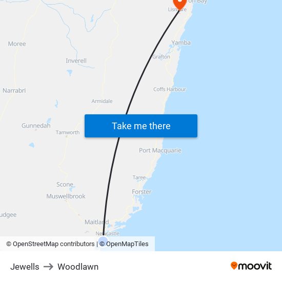 Jewells to Woodlawn map
