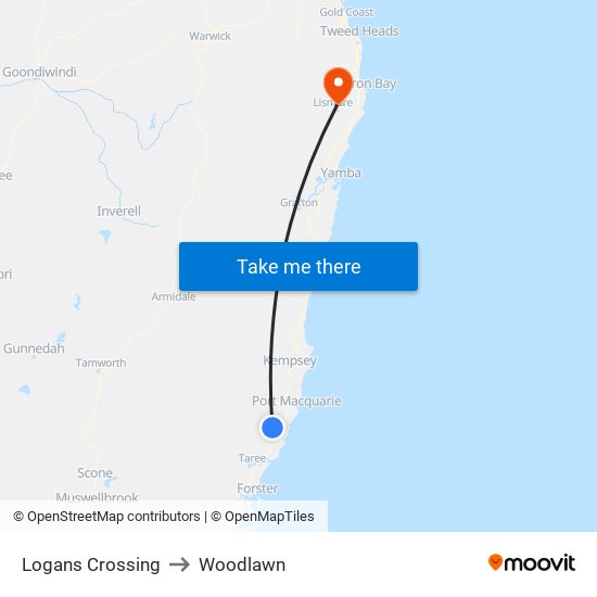 Logans Crossing to Woodlawn map