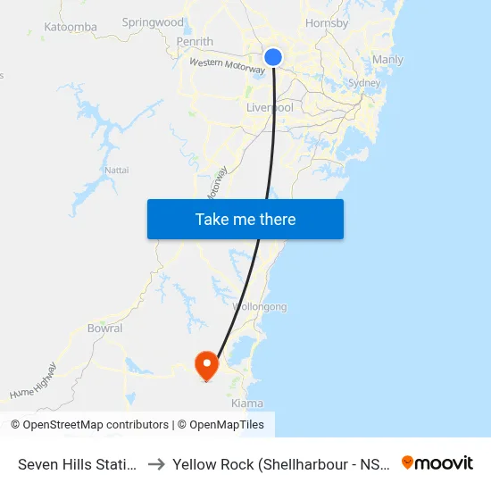 Seven Hills Station to Yellow Rock (Shellharbour - NSW) map