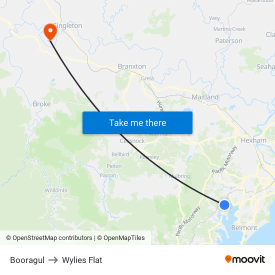 Booragul to Wylies Flat map