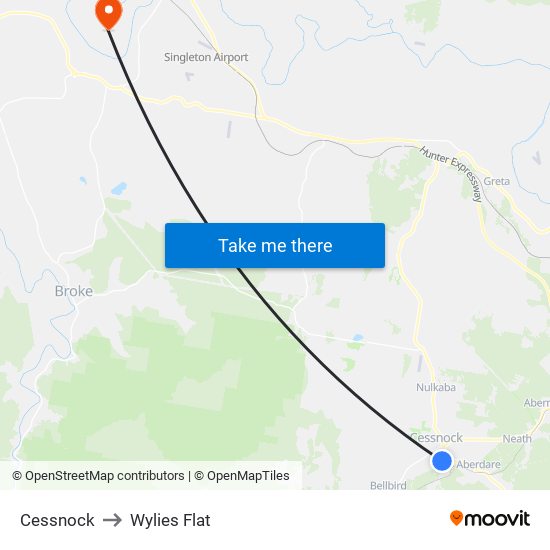 Cessnock to Wylies Flat map