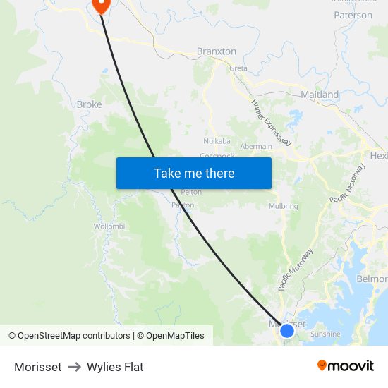 Morisset to Wylies Flat map