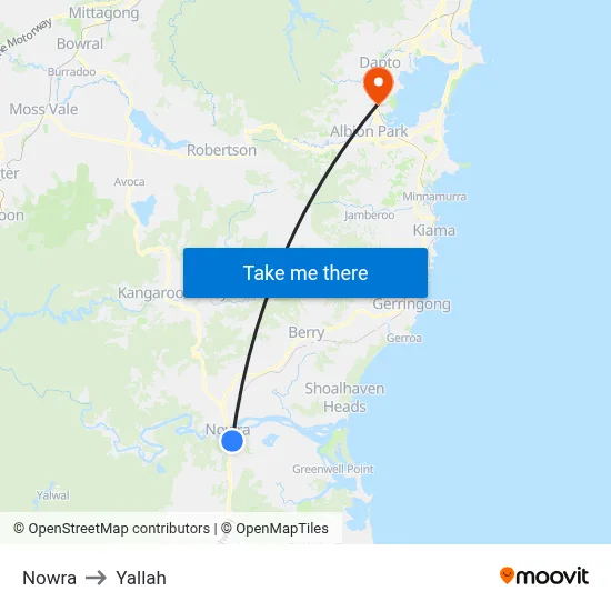 Nowra to Yallah map