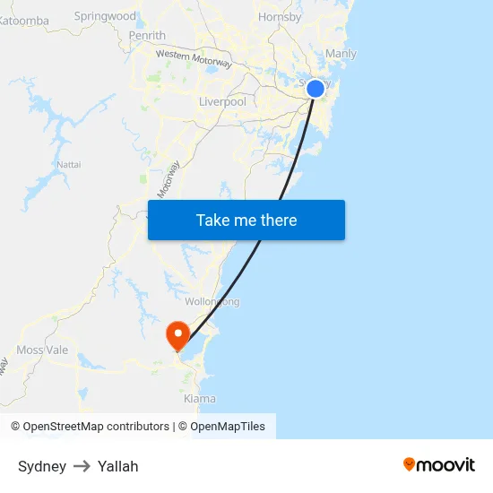 Sydney to Yallah map