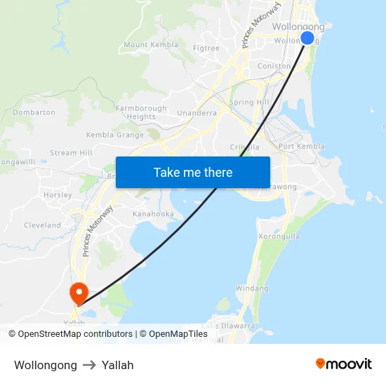 Wollongong to Yallah map