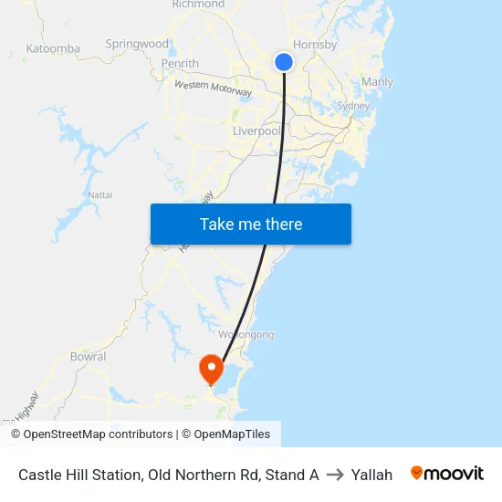 Castle Hill Station, Old Northern Rd, Stand A to Yallah map