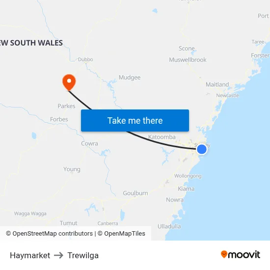 Haymarket to Trewilga map