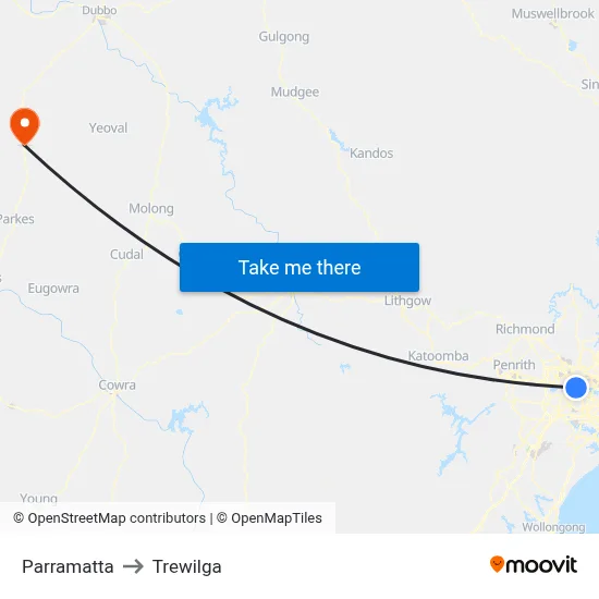 Parramatta to Trewilga map