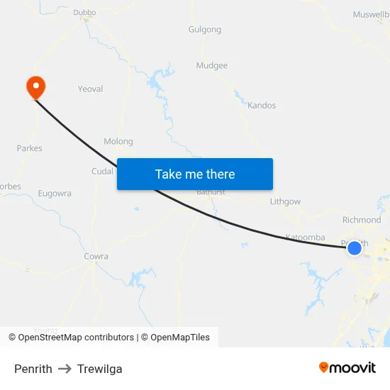 Penrith to Trewilga map
