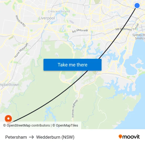 Petersham to Wedderburn (NSW) map