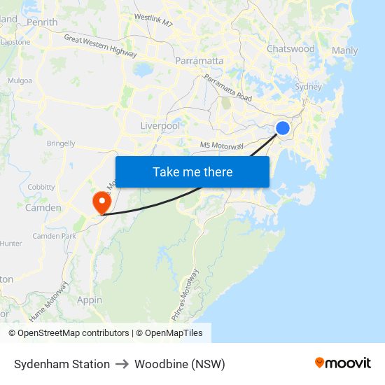 Sydenham Station to Woodbine (NSW) map