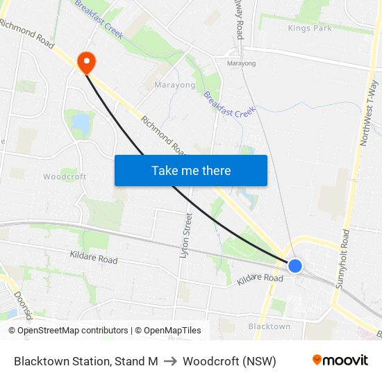 Blacktown Station, Stand M to Woodcroft (NSW) map