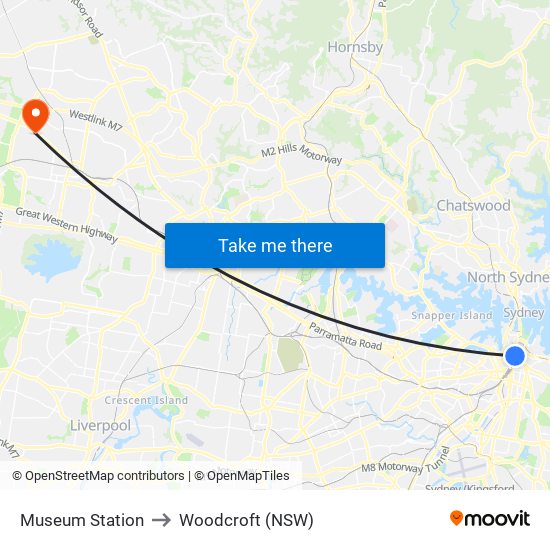 Museum Station to Woodcroft (NSW) map