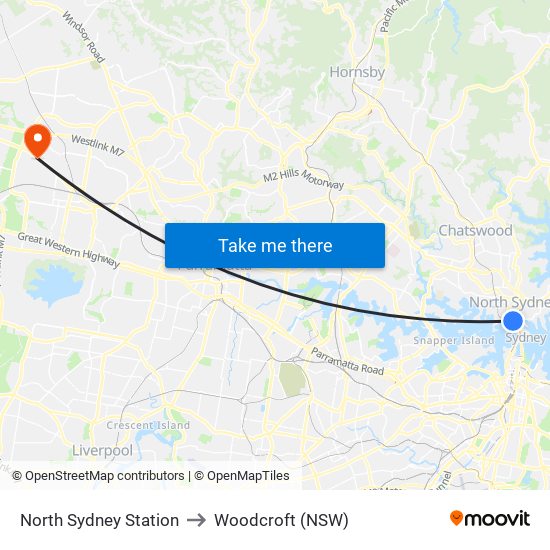 North Sydney Station to Woodcroft (NSW) map