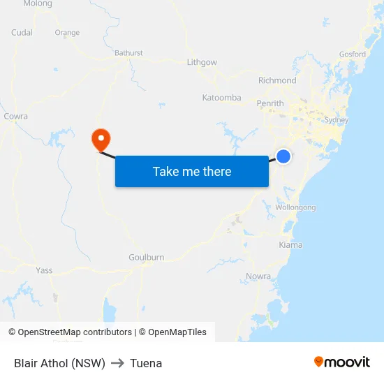 Blair Athol (NSW) to Tuena map