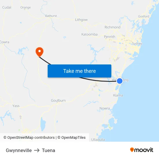 Gwynneville to Tuena map