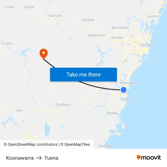Koonawarra to Tuena map