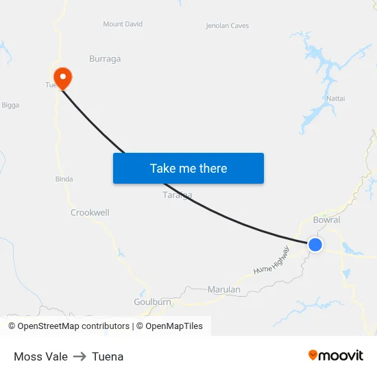 Moss Vale to Tuena map