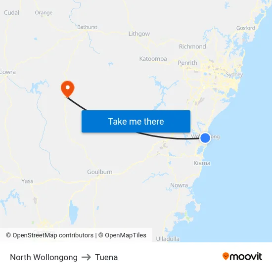 North Wollongong to Tuena map