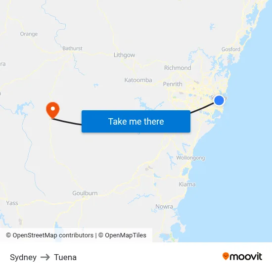 Sydney to Tuena map