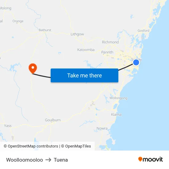 Woolloomooloo to Tuena map
