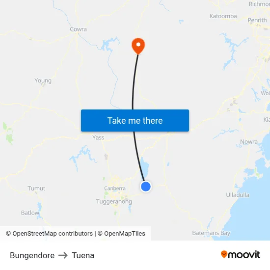 Bungendore to Tuena map