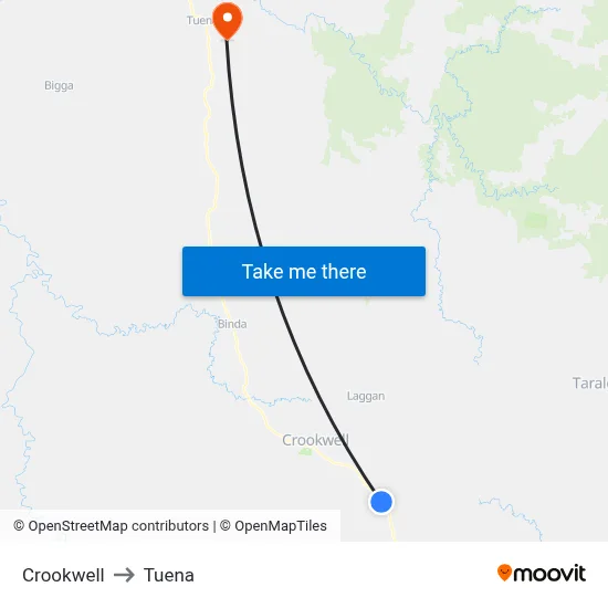 Crookwell to Tuena map