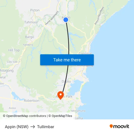 Appin (NSW) to Tullimbar map
