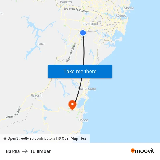 Bardia to Tullimbar map