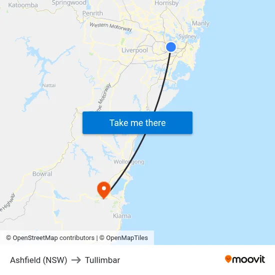 Ashfield (NSW) to Tullimbar map