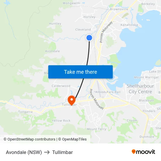 Avondale (NSW) to Tullimbar map