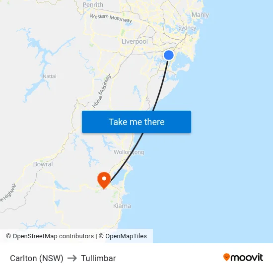 Carlton (NSW) to Tullimbar map