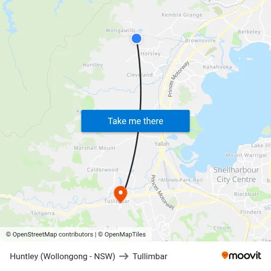 Huntley (Wollongong - NSW) to Tullimbar map
