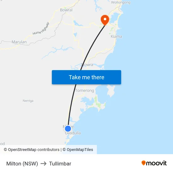 Milton (NSW) to Tullimbar map