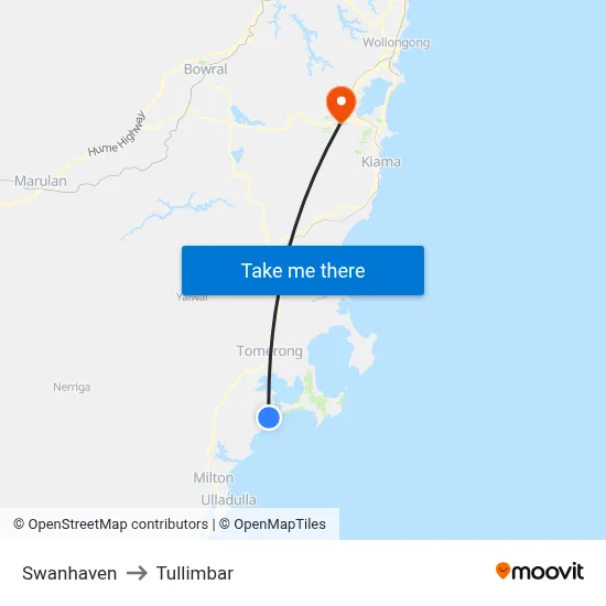 Swanhaven to Tullimbar map
