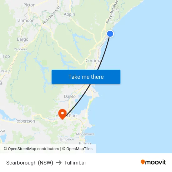 Scarborough (NSW) to Tullimbar map